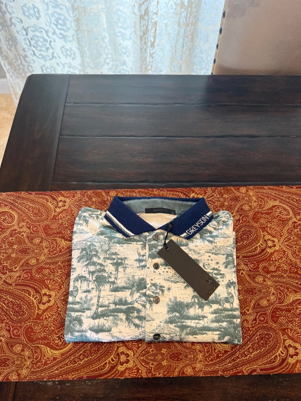 Greyson Men's XL Artic Mystic Marsh Toile Polo MSRP $118